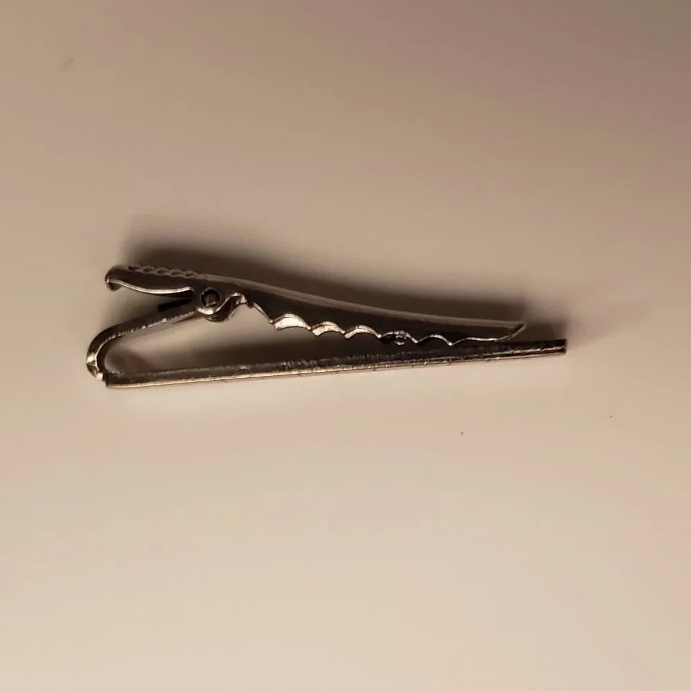 Men's Silvertone Cufflinks Tie Clip Bar Set Brick Wall Masonry Geometric Pattern